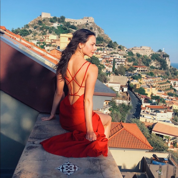 Reformation Dresses & Skirts - Red Reformation Floor Length Drop Back Dress